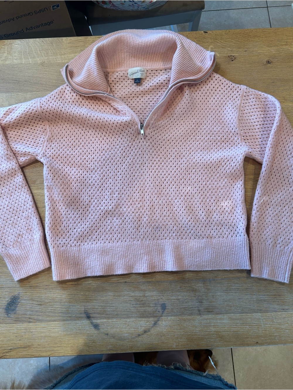 Universal Thread Pink Open-Knit Half-Zip Cowl Sweater